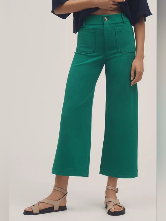 Maeve Pants - Maeve Colette Knit High-Rise Wide-Leg Cropped Pants Green Size 29